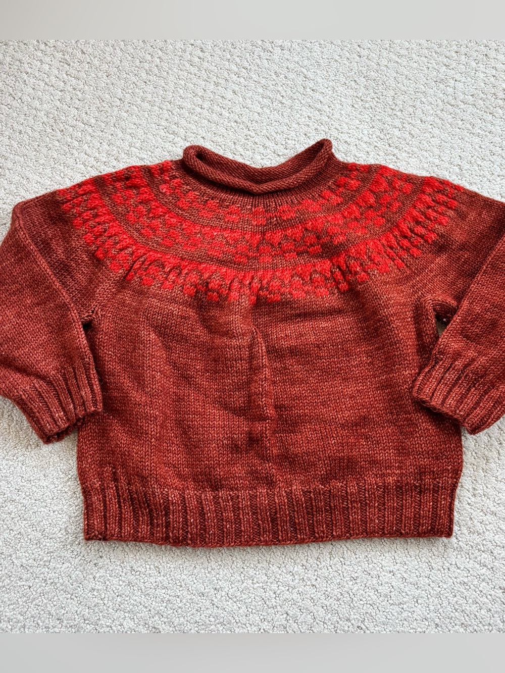 Misha and puff merino wool Rust Red Knit Yoke Sweater